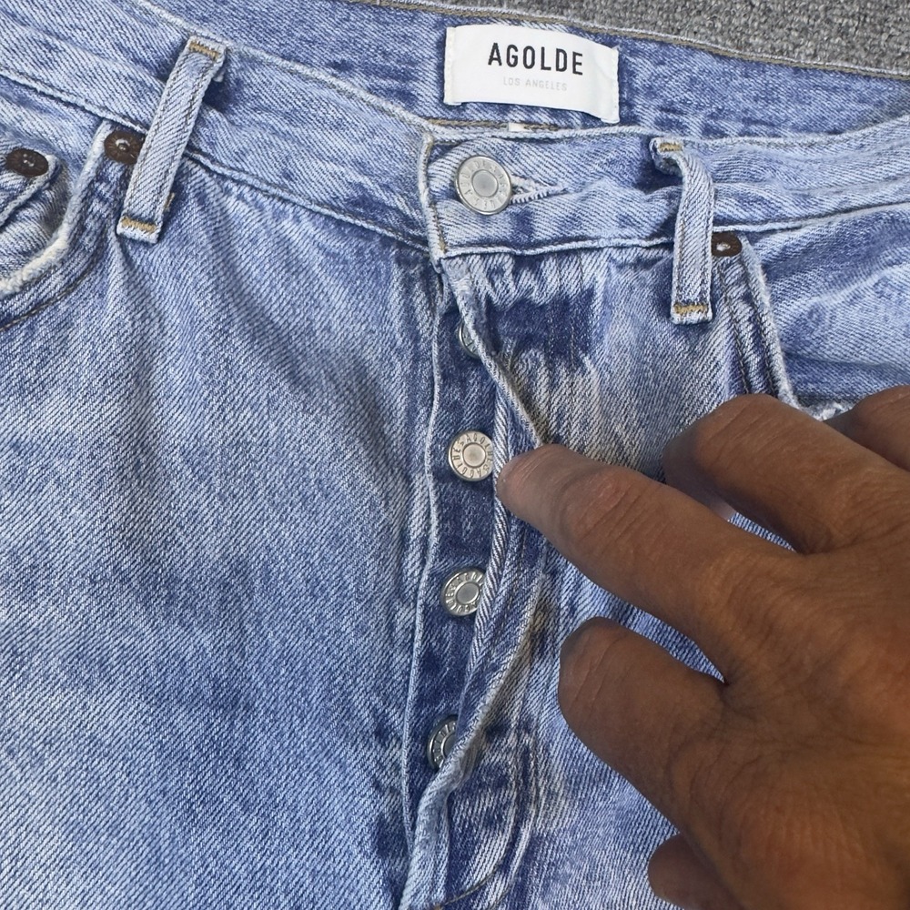 Agolde Riley Jeans Size 28 Light Denim Distressed Cropped High Rise Button Fly - Picture 8 of 15